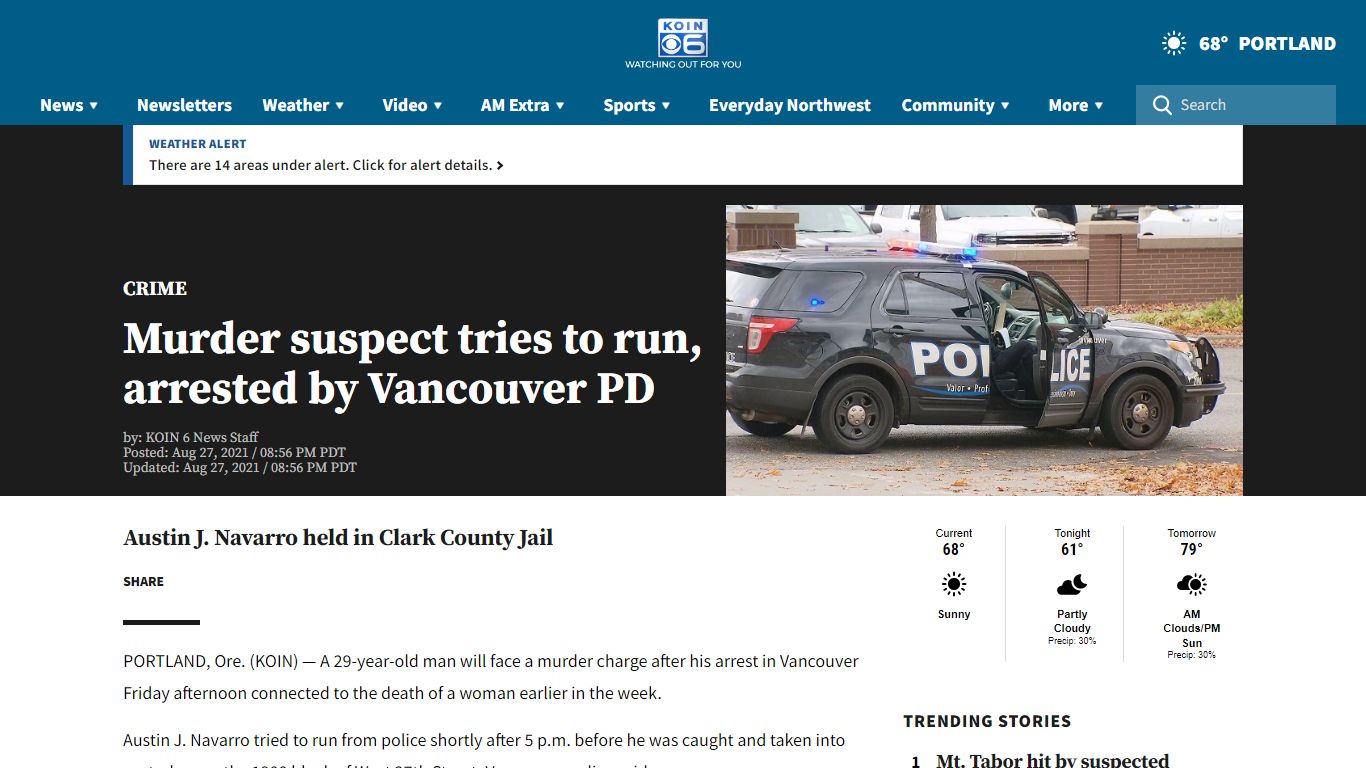 Murder suspect tries to run, arrested by Vancouver PD